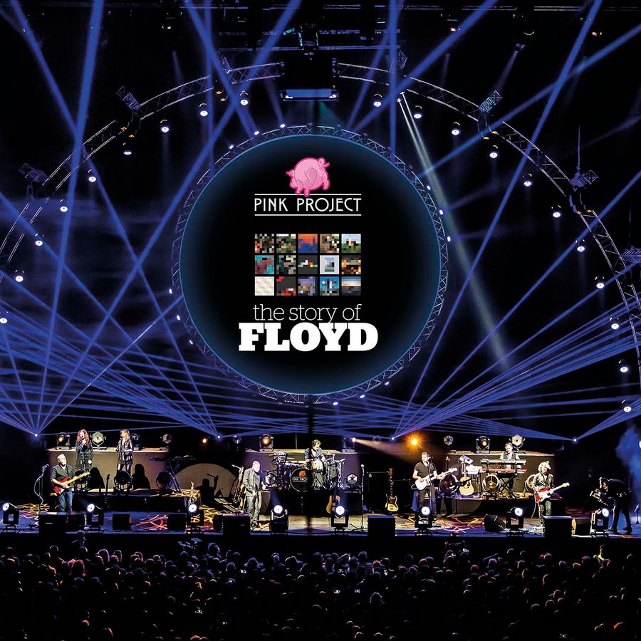 Podium met blauwe lichten, in het midden staan Floyd.